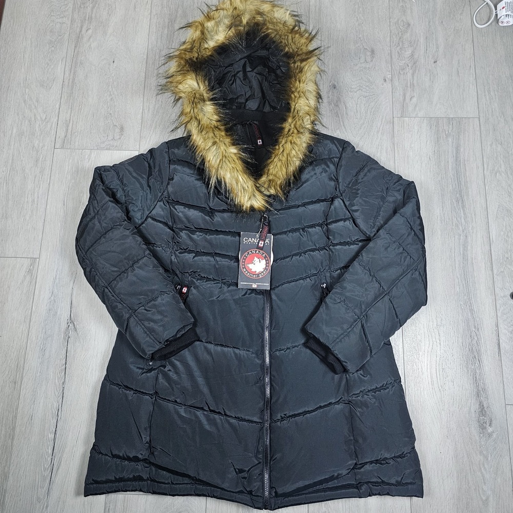 Canada Weather Gear Parka Jacket Womens 2X Black Fur Hood Trim Puffer Vegan NWT